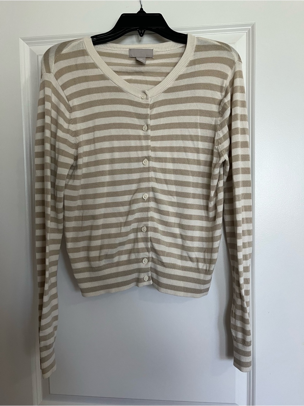H&M Cream and Beige Striped Button Cardigan